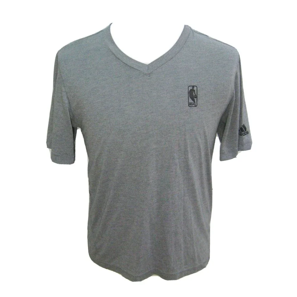 ADIDAS Men's (Size Medium) Solid Gray Short Sleeve V-Neck T-Shirt NBA Baskeball
